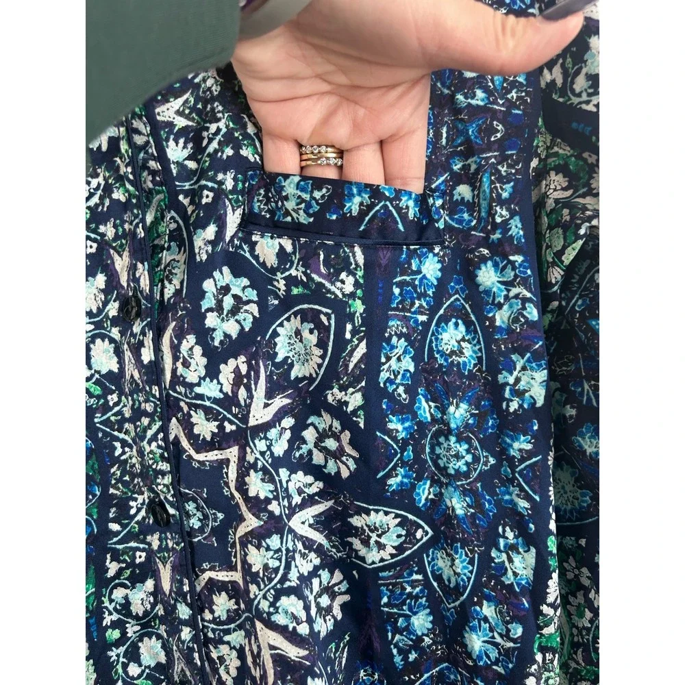 Victoria Secret Pajama Set Womens Blue Green Floral Paisley Button Top Pants S/P